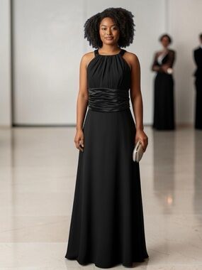 DAVID’S BRIDAL Black Formal Ruched Waistband Maxi Dress F12732 Size 2